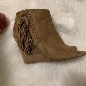 Suede Tan Open Toe Bootie